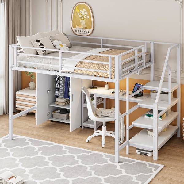 Hochbett mit Kleiderschrank Alya Weiß