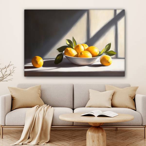LEINWANDBILD Zitronen Gelb - Baumwollstoff - 140 x 90 x 2 cm