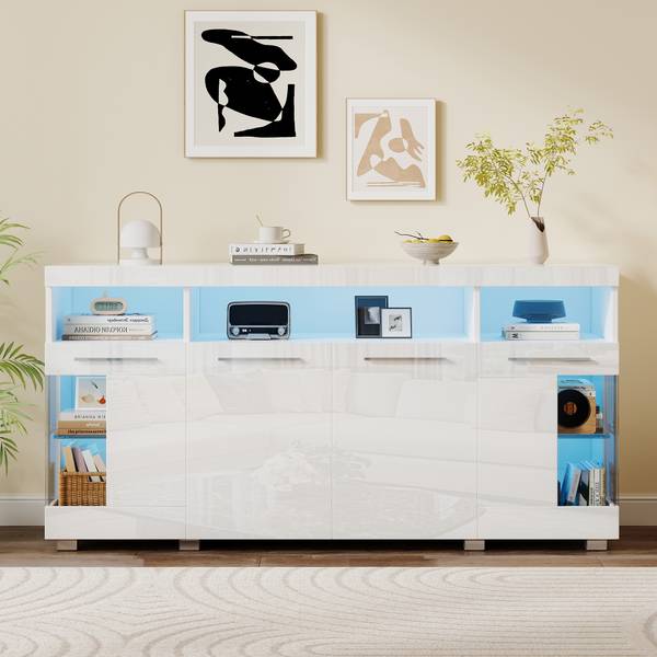 Sideboard Endymion Ⅰ Weiß - Holzwerkstoff - Glas - 140 x 70 x 40 cm