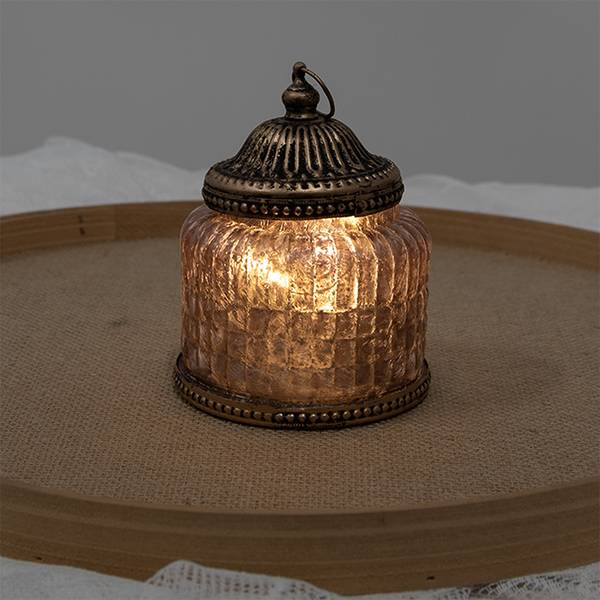 LED Laterne Leeg Braun - Glas - 10 x 16 x 10 cm
