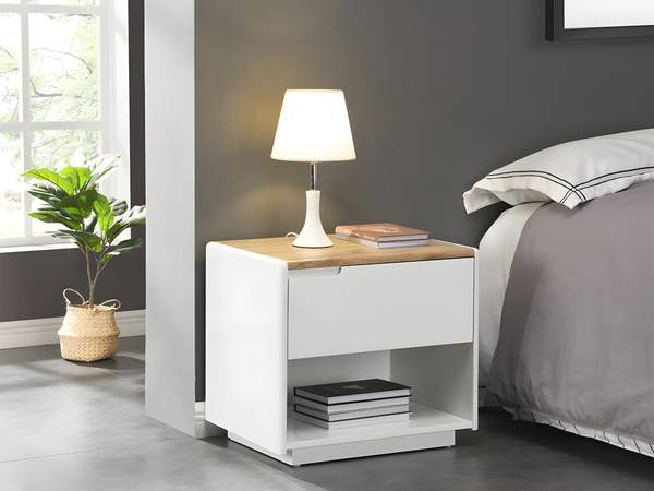 Table de chevet AMANI Beige - En partie en bois massif - 40 x 50 x 55 cm