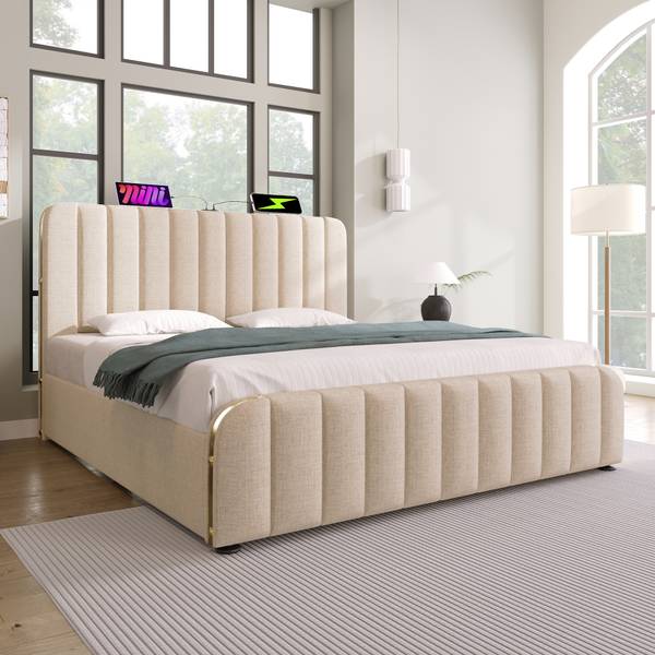 Lit rembourré Zoomusb Ⅱ Beige - Lin - 150 x 102 x 203 cm