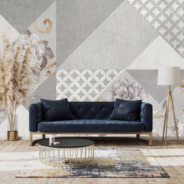 Vlies-Fotobehang ABSTRACTE Bloemen Beton 135 x 90 x 90 cm