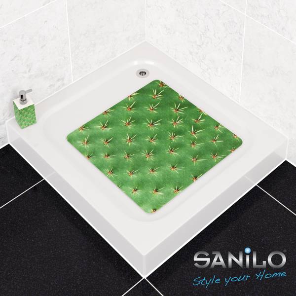 Sanilo Tapis de douche Cactus Vert - Orange - Jaune - Polyester-PVC - 53 x 1 x 53 cm
