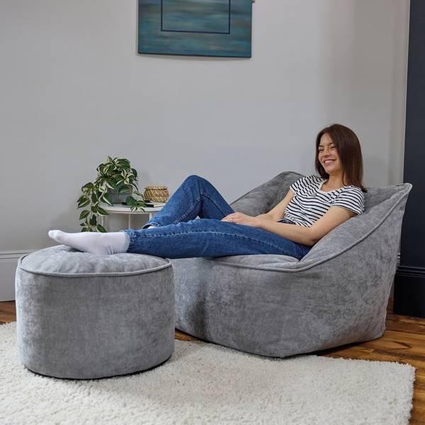 Sitzsack Sessel Chenille mit Hocker Grau - Chenille - 100 x 80 x 88 cm