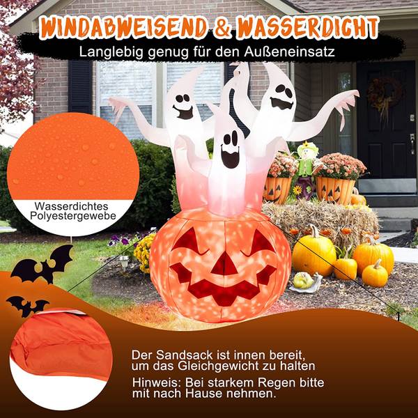 Aufblasbarer Halloween-Kürbis Orange - Weiß - Textil - 90 x 182 x 140 cm