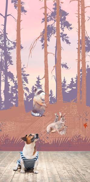 Panorama-Tapete Pikatchoune Pink - Papier - 288 x 270 x 288 cm