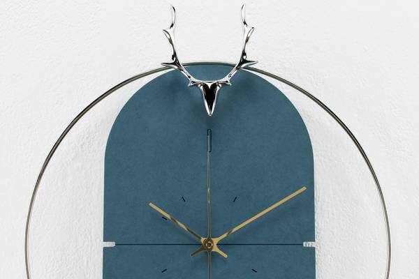 Horloge murale design Bois Cercle 1 Bleu - Bois manufacturé - Métal - 46 x 51 x 2 cm