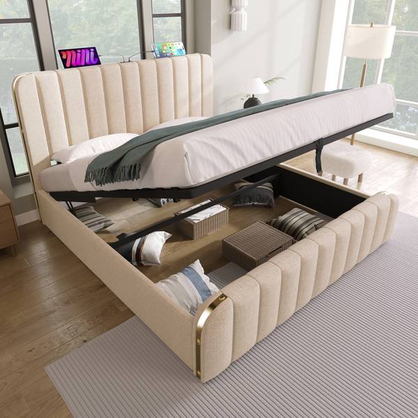 Lit rembourré Zoomusb Ⅱ Beige - Lin - 150 x 102 x 203 cm