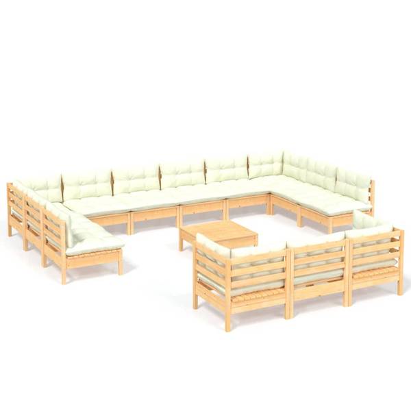 Garten-Lounge-Set 3012578 (14-teilig) Braun - Weiß - Polyester - Kiefer - 64 x 29 x 64 cm