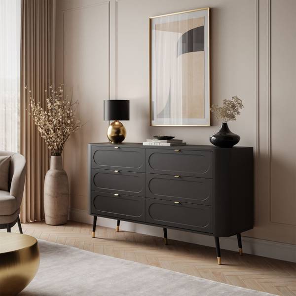 Dressoir SHADOW 6S zwart - plaatmateriaal op houtbasis - 138 x 80 x 40 cm