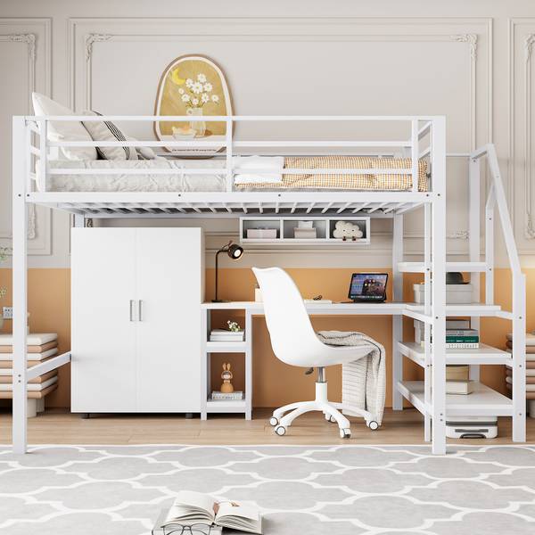 Hochbett mit Kleiderschrank Alya Weiß