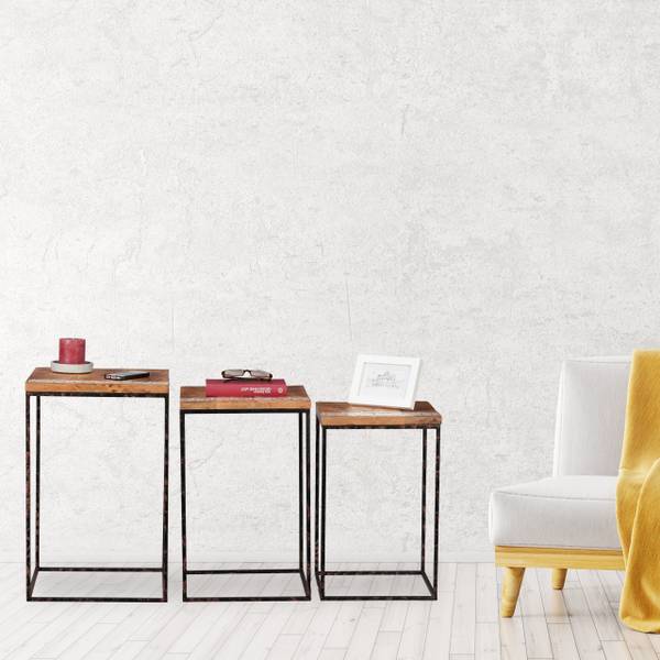 Beistelltisch 3er Set Mangoholz Schwarz - Braun - Eisen - 36 x 56 x 36 cm