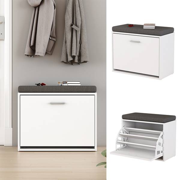 Banc pour chaussures Georg 40396 Blanc - Bois manufacturé - 60 x 50 x 30 cm