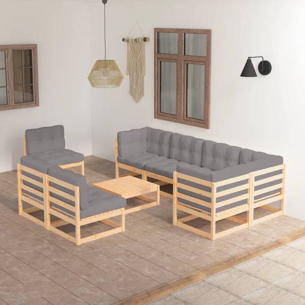Garten-Lounge-Set 3009798-2 (9-teilig) Braun - Polyester - Kiefer - 70 x 30 x 70 cm