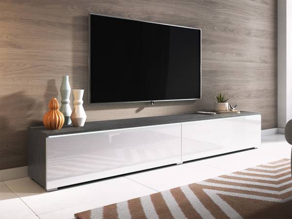 TV-Lowboard D180LED Anthrazit - Glas Weiß