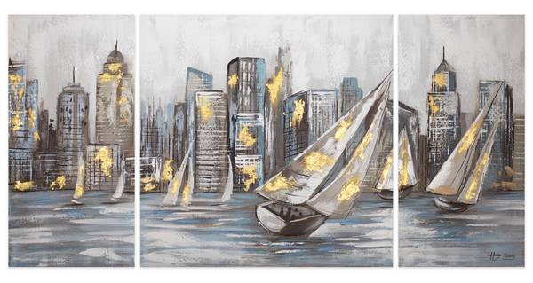 Peinture acrylique Skyline Miro Set Gris - Jaune - Coton - 140 x 70 x 4 cm