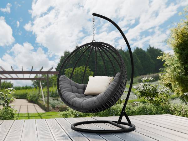 Hängesessel Amara Beige - Schwarz - Grau - Metall - 111 x 195 x 105 cm