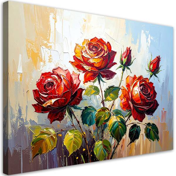 Tableau déco Roses sur fond abstrait 90 x 60 cm
