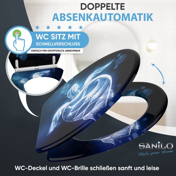 WC Sitz mit Absenkautomatik Glow Turtle Blau - Holzwerkstoff - 38 x 6 x 48 cm