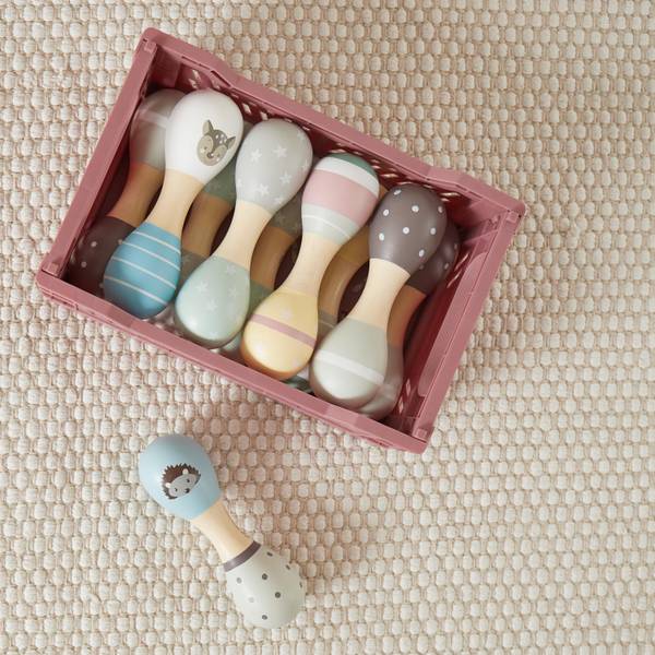 Baby Holzrassel Reh 2er Set, 19 cm Braun