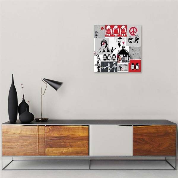 Tableau déco mural banksy collage 30 x 30 cm