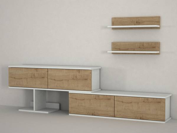 Wohnwand Maximus Weiß Safir Braun - Holzwerkstoff - 185 x 59 x 29 cm