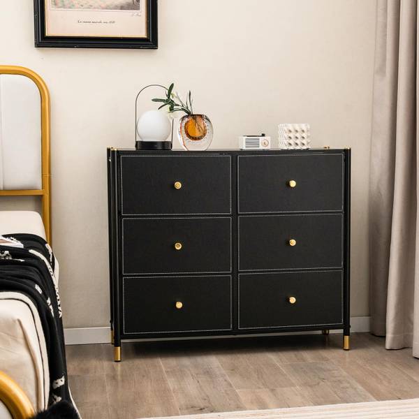 Stoffkommode VL32442NW Schwarz - Holzwerkstoff - 30 x 77 x 89 cm