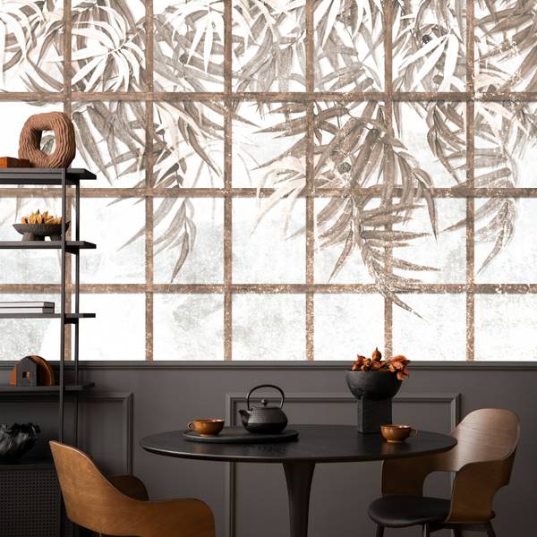 Papier Peint FEUILLES Plantes Béton Marron - 368 x 254 x 254 cm