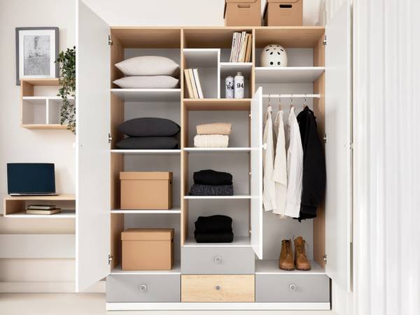 Kleiderschrank Pixel 01 Braun - Grau - Weiß - Holzwerkstoff - 150 x 190 x 50 cm
