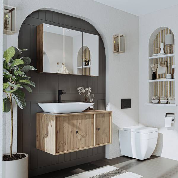 Badmöbel Set GUSTO-II-90 3-teilig Braun - Holzwerkstoff