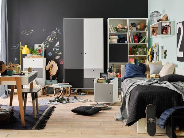 2-türiger Kleiderschrank CONCEPT Schwarz - Dunkelgrau - Hellgrau - Weiß