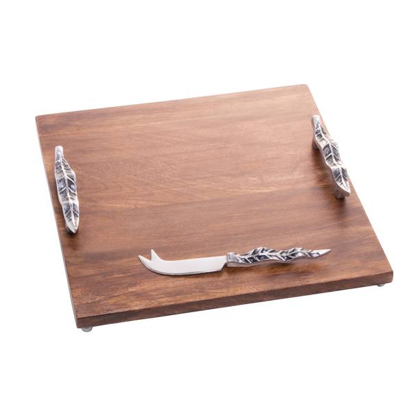 Planche avec couteau (2pcs) Marron - En partie en bois massif - 33 x 5 x 33 cm