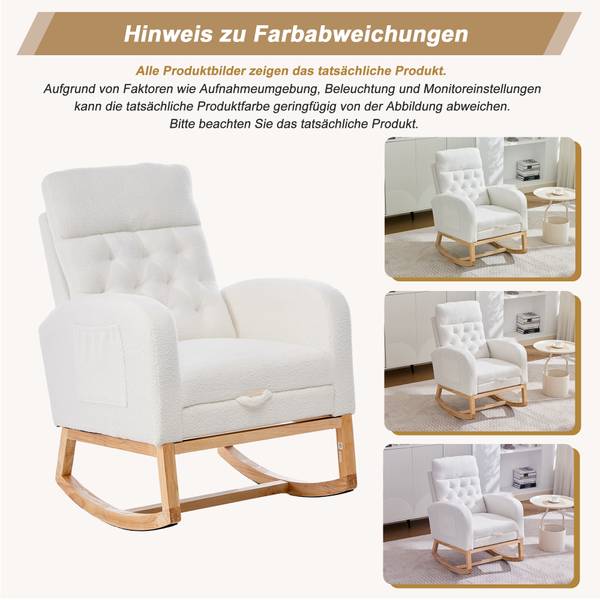 Schommelstoel Mercury Ⅰ wit - metaal - massief hout - textiel - 123 x 102 x 66 cm