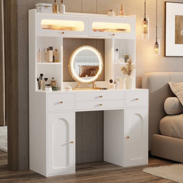Schminktisch LucyGLOW mit Spiegel VI Weiß - Holzwerkstoff - 40 x 160 x 120 cm