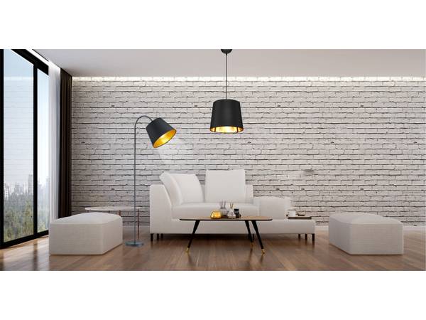 Stoff Stehleuchte Black Gold Schwarz - Gold - Metall - Textil - 35 x 156 x 35 cm
