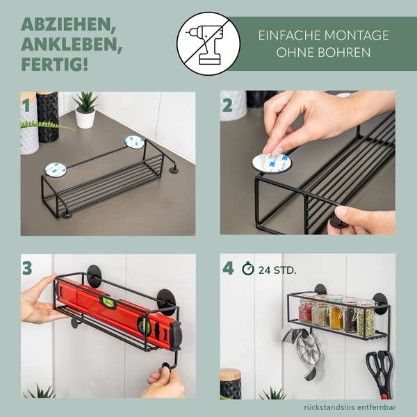 Gewürzwandablage 44044 Schwarz - Metall - 29 x 10 x 13 cm