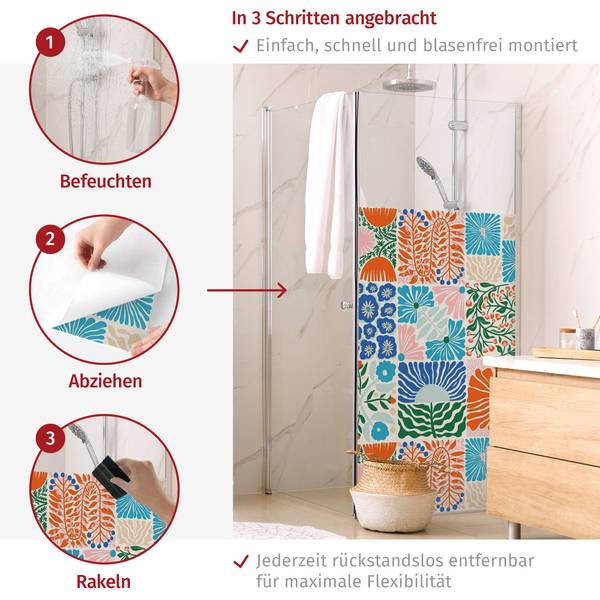 Dusch‑Sichtschutz Patchwork Blumenmuster 90 x 160 cm