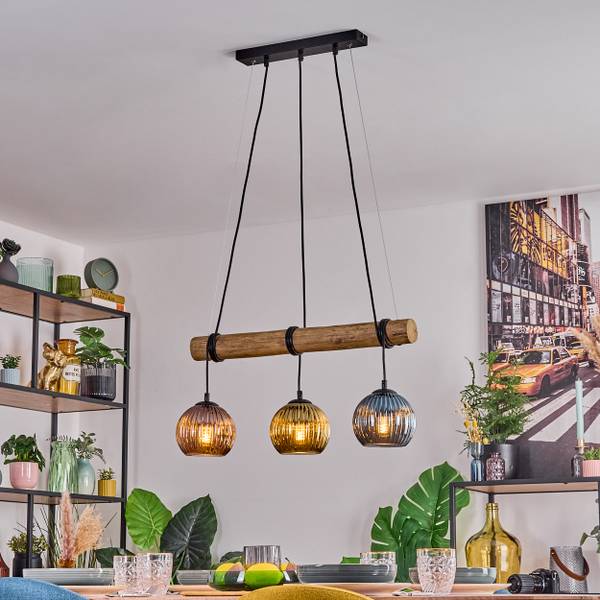 Pendelleuchte Cesaro Blau - Gold - Eukalyptus - Aluminium - Klarglas - 30 x 150 x 60 cm