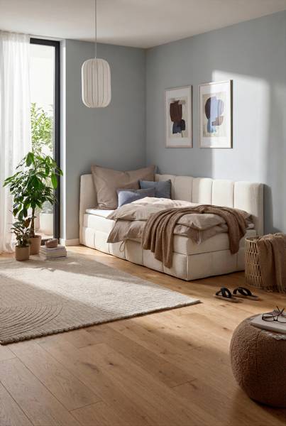 Bett LUNA Beige - Textil - Holz teilmassiv - 114 x 1 x 100 cm