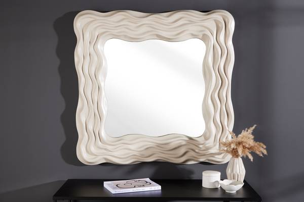 Wandspiegel WAVE Beige - Grau - Paulownia - 90 x 90 x 5 cm
