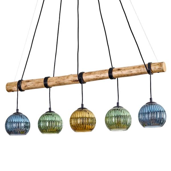 Pendelleuchte Cesaro Blau - Gold - Grün - Eukalyptus - Aluminium - Klarglas - 34 x 150 x 100 cm