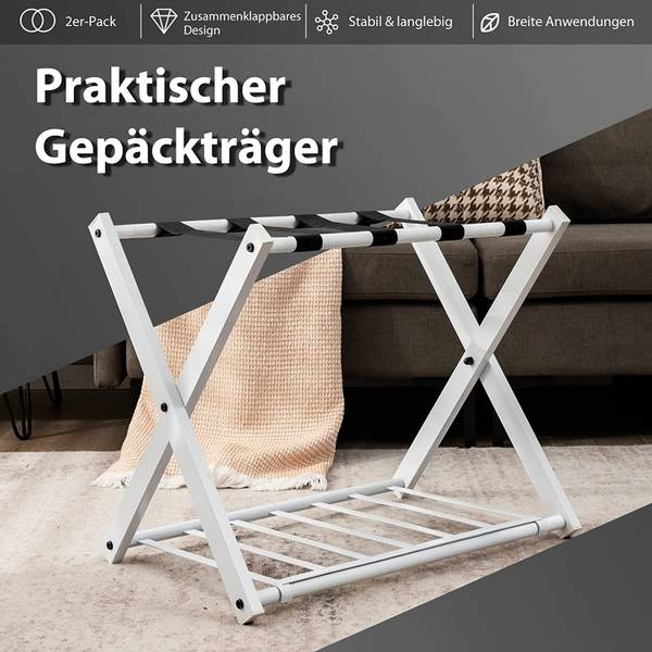 2er Set Kofferständer klappbar Weiß - Metall - 43 x 58 x 68 cm