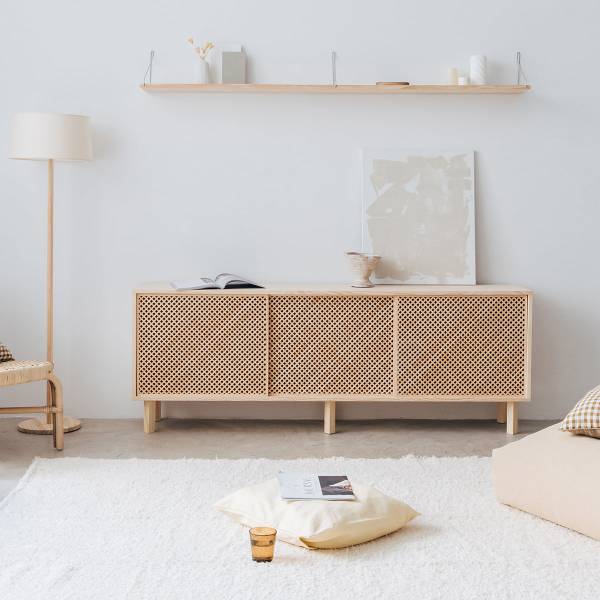 Sideboard Altea mit 3 Türen Unlackiert Braun - Kiefer - 180 x 65 x 35 cm