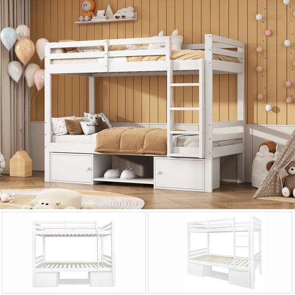 Etagenbett-O0914 Weiß - Massivholz - 95 x 158 x 205 cm