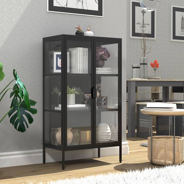 Standvitrine Floka Schwarz - Glas - Metall - 60 x 110 x 35 cm