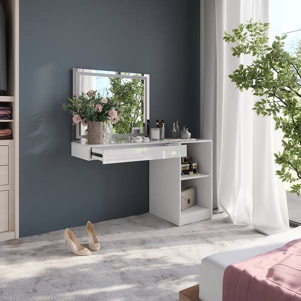Kaptafel met licht Sherry 57724 wit - plaatmateriaal op houtbasis - 120 x 76 x 51 cm