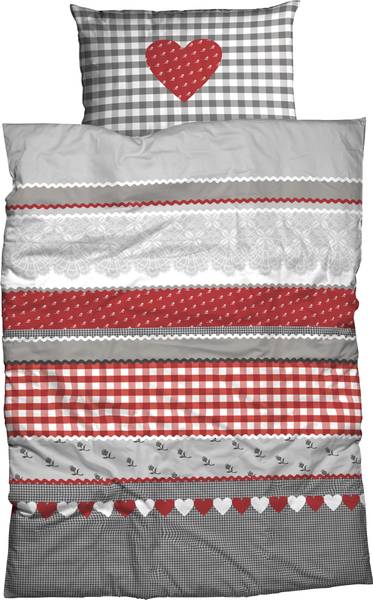 Bettwäsche 152941 2-teilig Rot - Silber - Textil - 135 x 1 x 200 cm