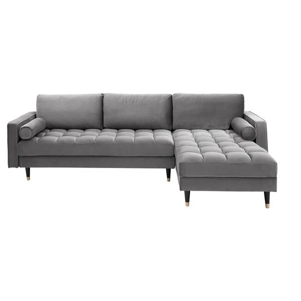 Ecksofa COZY VELVET Grau - Polyester - Samt - Eukalyptus - Gummibaum - 260 x 85 x 83 cm