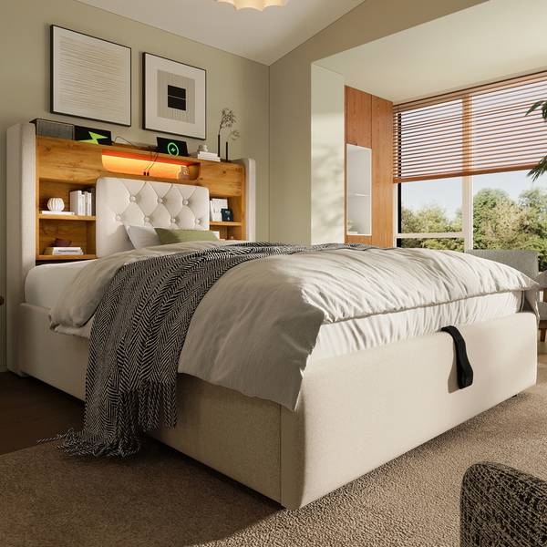 Kinder-Einzelbett K-2076 Beige - Holzwerkstoff - 98 x 115 x 223 cm